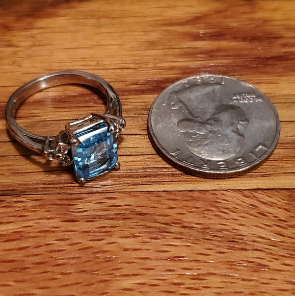 Aquamarine, cz and sterling silver ring - Picture 2 of 3